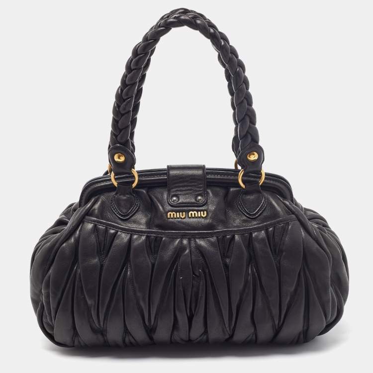 Pre Owned Miu Miu Black Matelassé Leather Coffer Frame Satchel