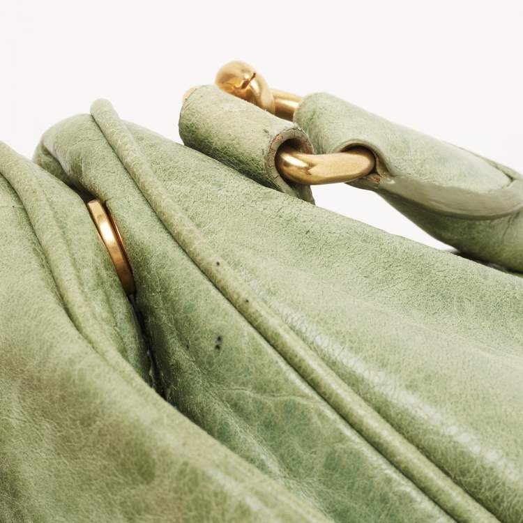 Pre Owned Miu Miu Mint Green Leather Lily Distressed Satchel