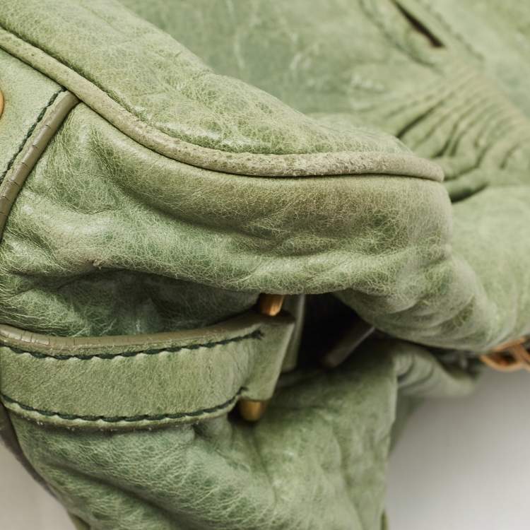 Pre Owned Miu Miu Mint Green Leather Lily Distressed Satchel