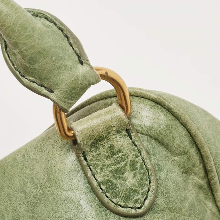 Pre Owned Miu Miu Mint Green Leather Lily Distressed Satchel