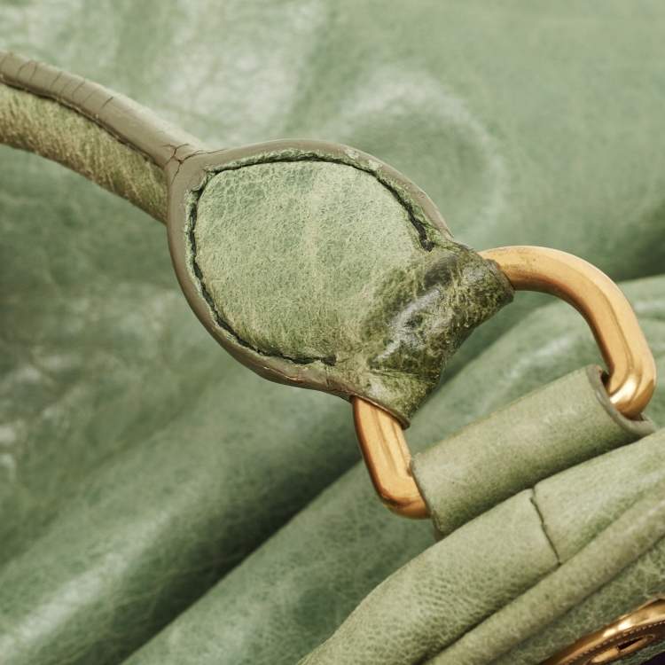 Pre Owned Miu Miu Mint Green Leather Lily Distressed Satchel