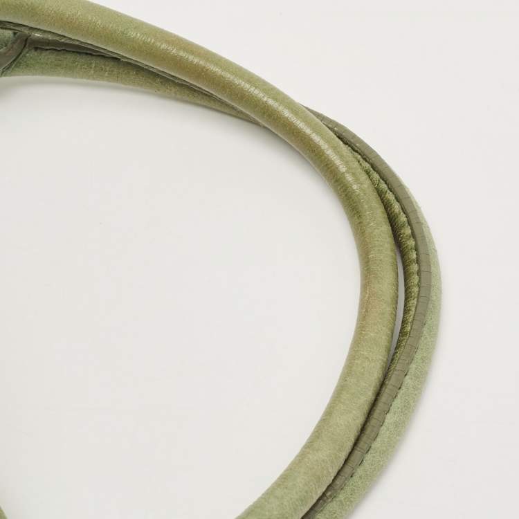 Pre Owned Miu Miu Mint Green Leather Lily Distressed Satchel