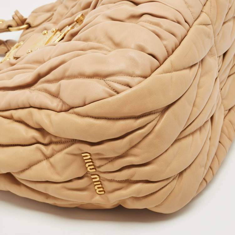 Pre Owned Miu Miu Beige Matelassé Leather Coffer Two Way Satchel