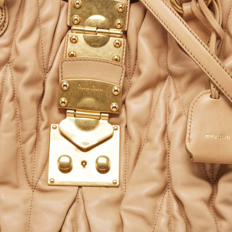 Pre Owned Miu Miu Beige Matelassé Leather Coffer Two Way Satchel