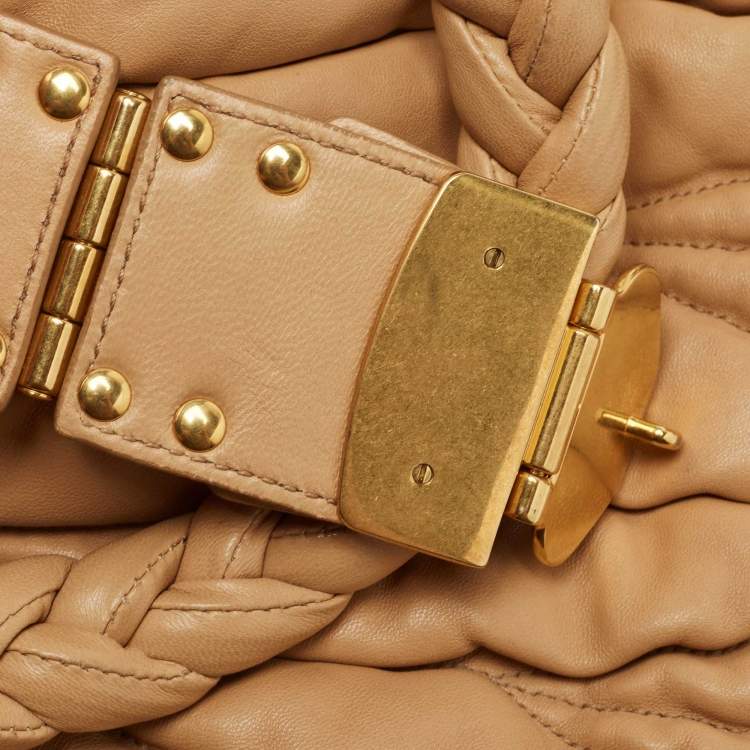 Pre Owned Miu Miu Beige Matelassé Leather Coffer Two Way Satchel