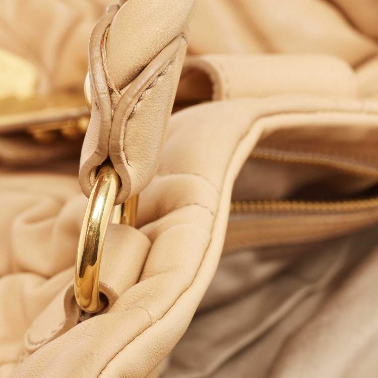 Pre Owned Miu Miu Beige Matelassé Leather Coffer Two Way Satchel