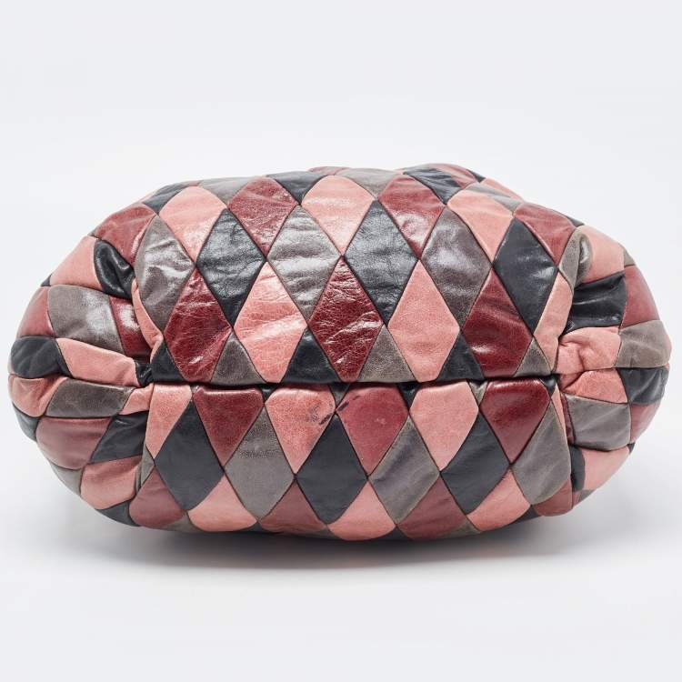 Pre Owned Miu Miu Multicolor Patchwork Leather Harlequin Hobo