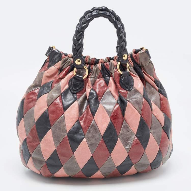 Pre Owned Miu Miu Multicolor Patchwork Leather Harlequin Hobo