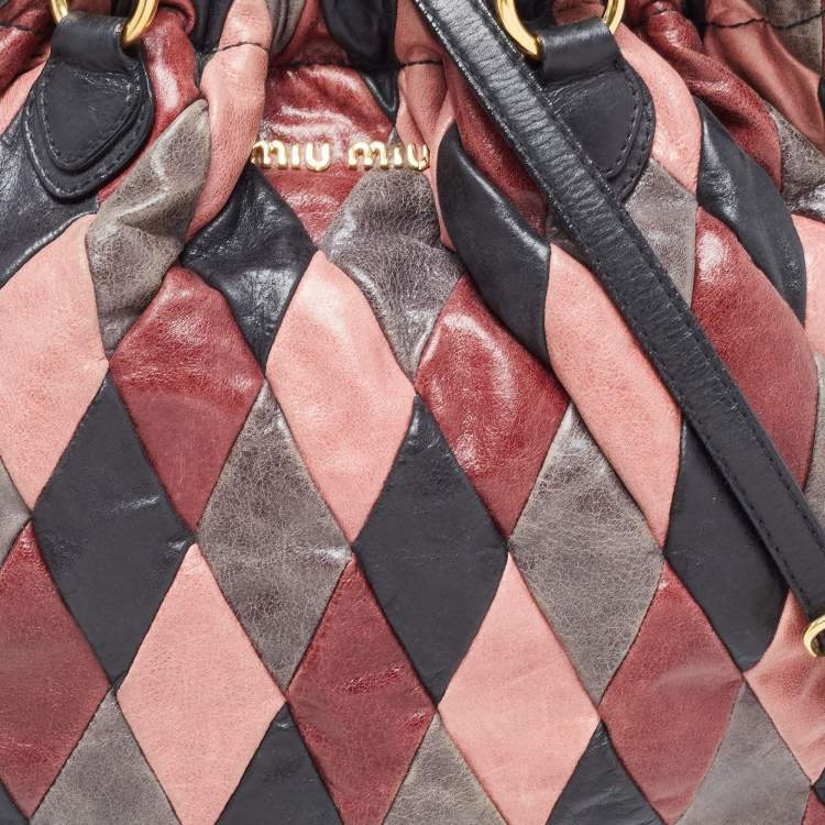 Pre Owned Miu Miu Multicolor Patchwork Leather Harlequin Hobo