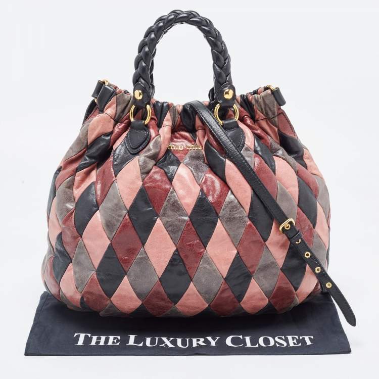 Pre Owned Miu Miu Multicolor Patchwork Leather Harlequin Hobo