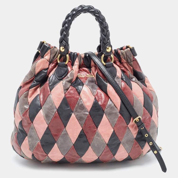 Pre Owned Miu Miu Multicolor Patchwork Leather Harlequin Hobo