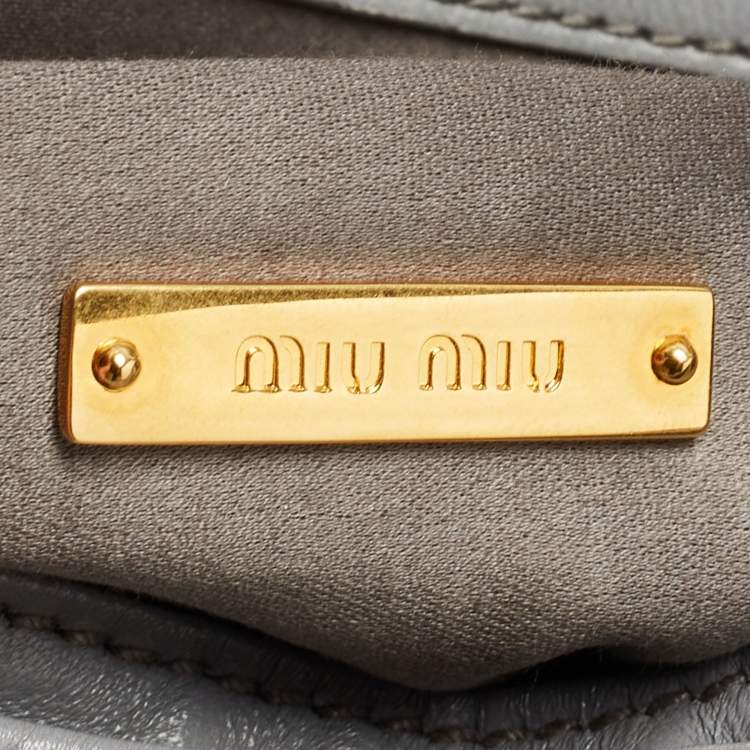 Pre Owned Miu Miu Ash Blue Matelassé Leather Flap Clutch Bag
