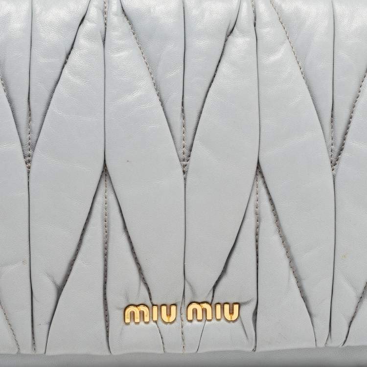 Pre Owned Miu Miu Ash Blue Matelassé Leather Flap Clutch Bag