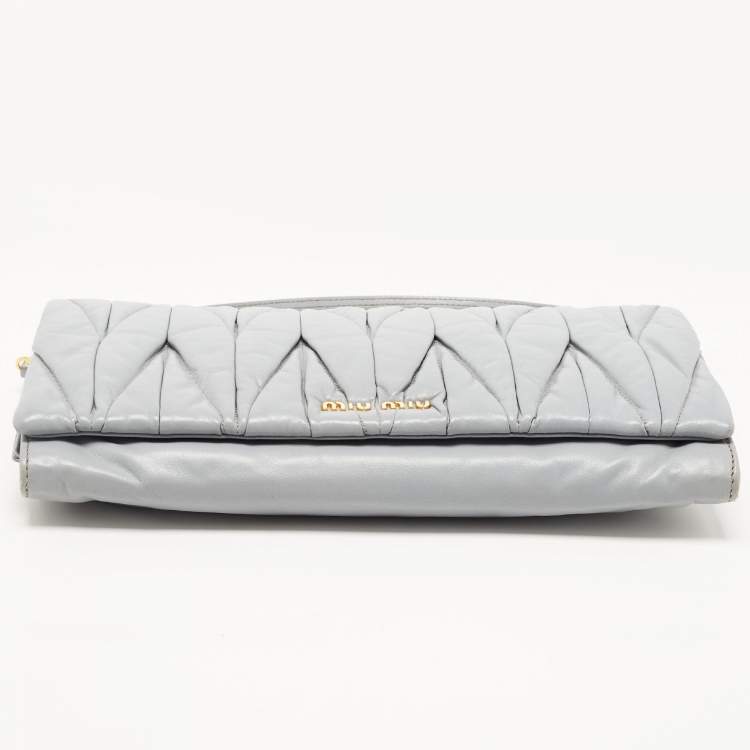 Pre Owned Miu Miu Ash Blue Matelassé Leather Flap Clutch Bag