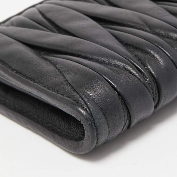 Pre Owned Miu Miu Black Matelassé Leather Logo Zip Around Continental Wallet
