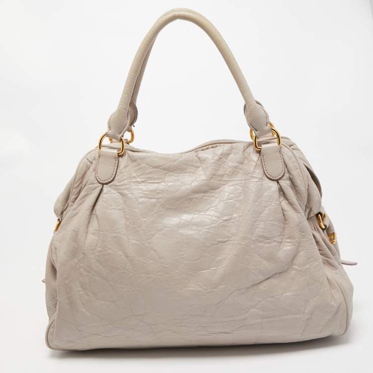 Pre Owned Miu Miu Grey Leather Lily Distressed Satchel