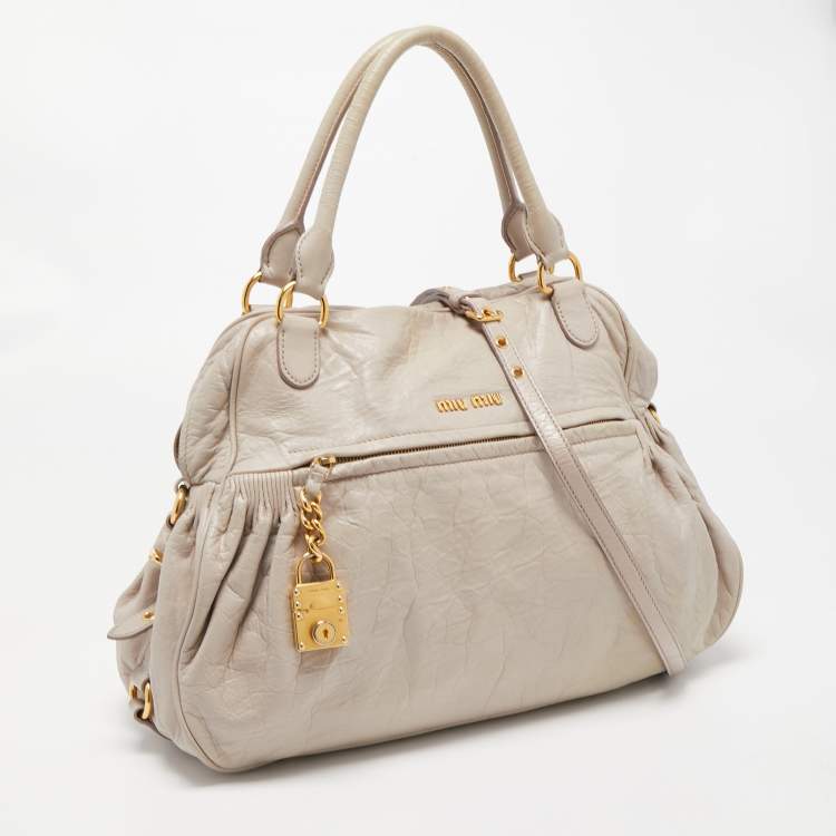 Pre Owned Miu Miu Grey Leather Lily Distressed Satchel