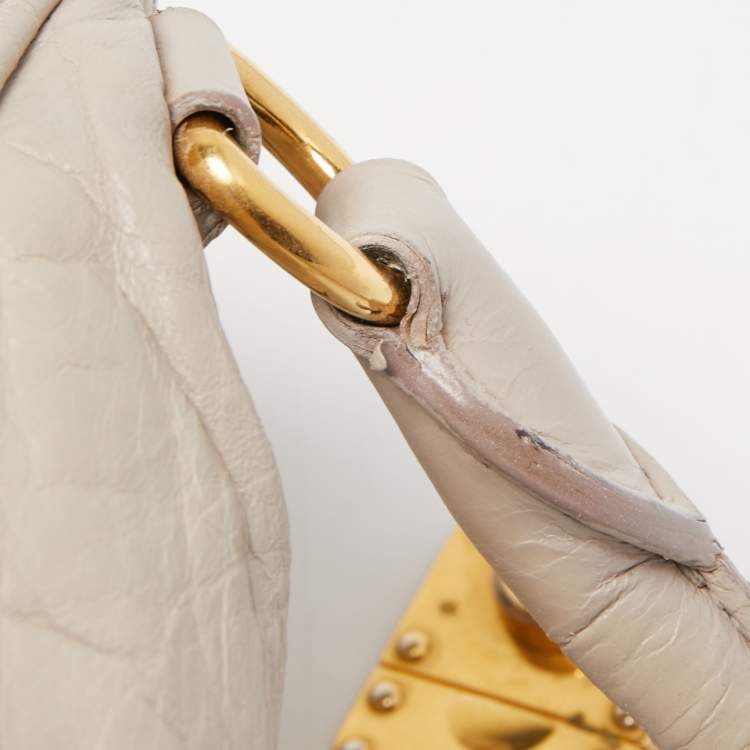 Pre Owned Miu Miu Grey Leather Lily Distressed Satchel