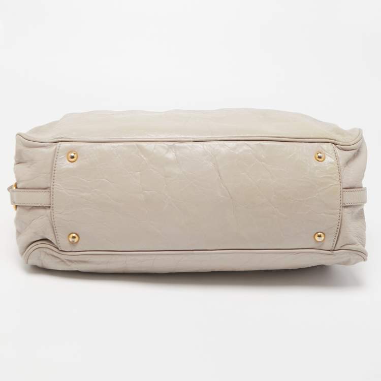 Pre Owned Miu Miu Grey Leather Lily Distressed Satchel
