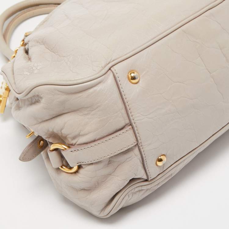 Pre Owned Miu Miu Grey Leather Lily Distressed Satchel