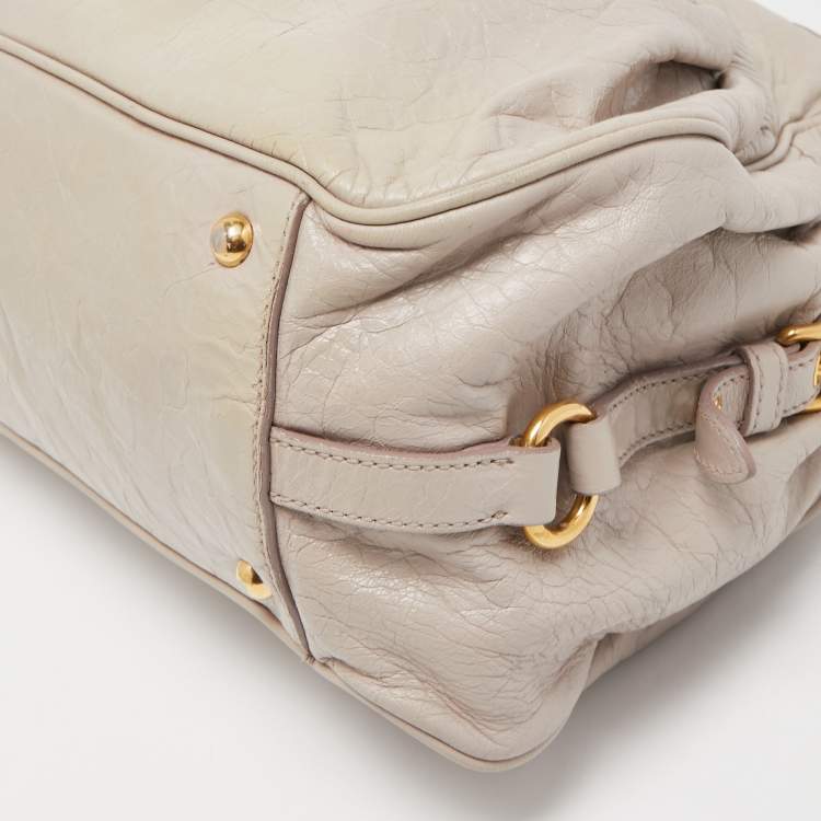 Pre Owned Miu Miu Grey Leather Lily Distressed Satchel