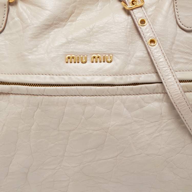 Pre Owned Miu Miu Grey Leather Lily Distressed Satchel
