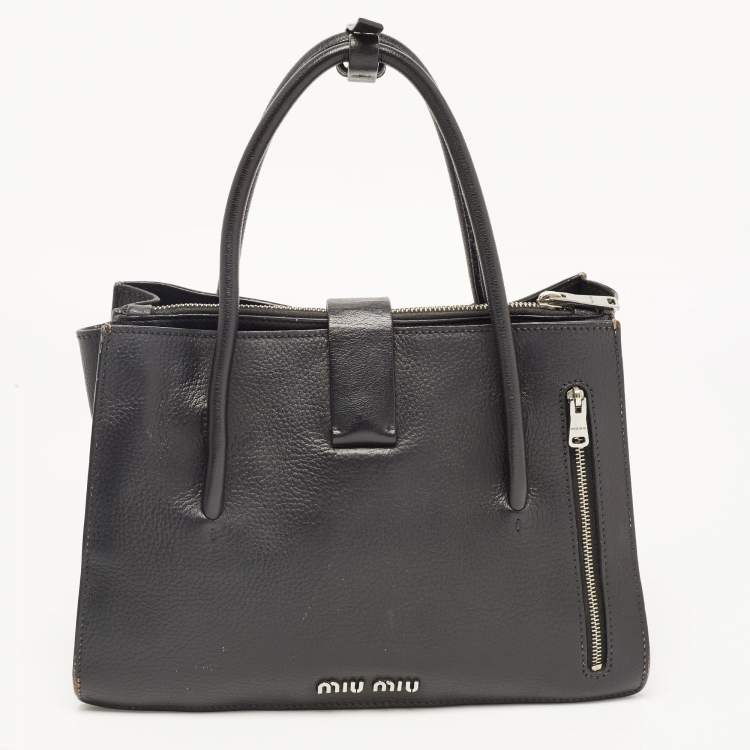 Pre Owned Miu Miu Black Madras Leather Pushlock Tote