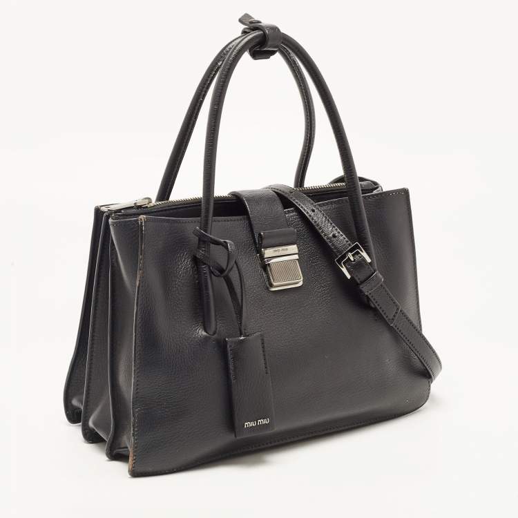 Pre Owned Miu Miu Black Madras Leather Pushlock Tote