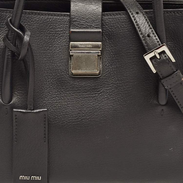 Pre Owned Miu Miu Black Madras Leather Pushlock Tote