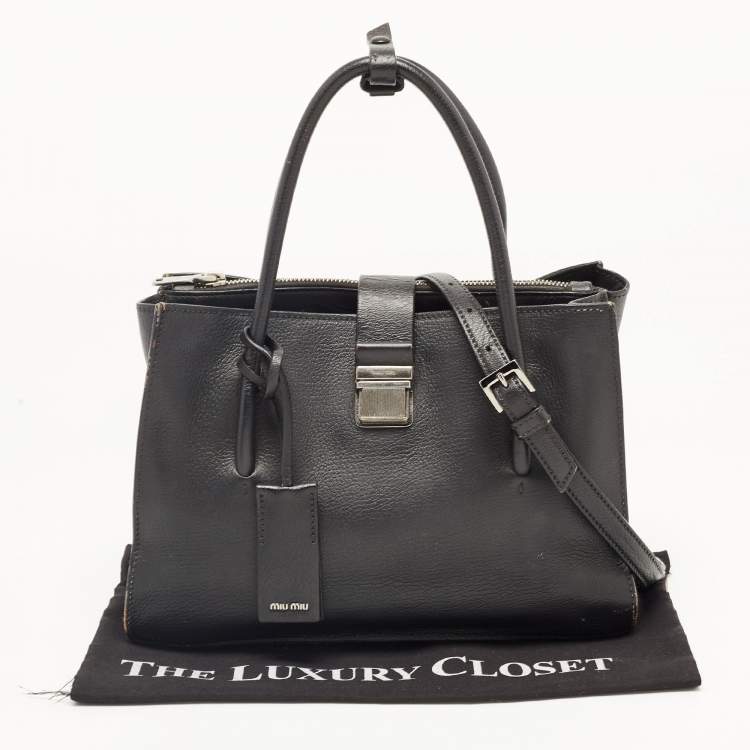 Pre Owned Miu Miu Black Madras Leather Pushlock Tote
