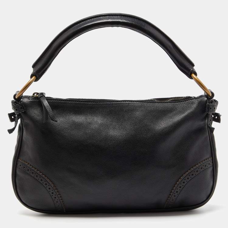 Pre Owned Miu Miu Black Leather Brogue Hobo