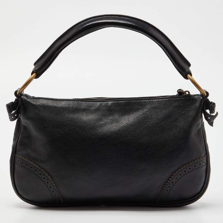 Pre Owned Miu Miu Black Leather Brogue Hobo
