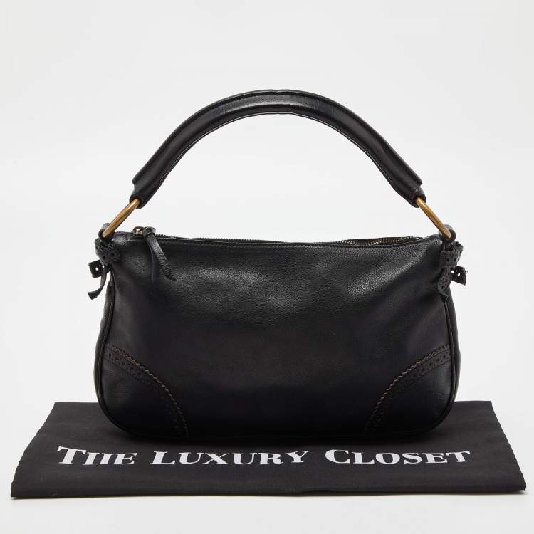 Pre Owned Miu Miu Black Leather Brogue Hobo