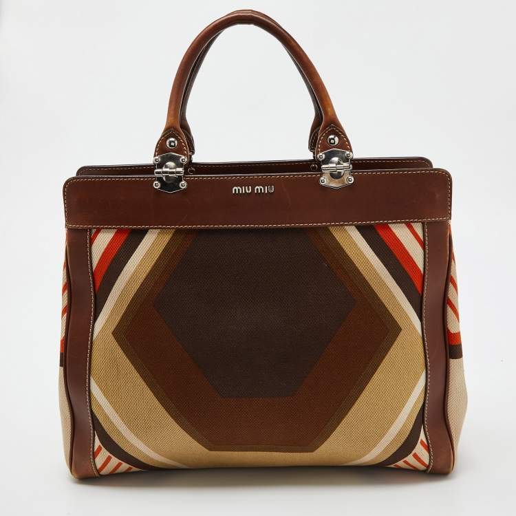Pre Owned Miu Miu Multicolor Canvas and Leather Patchwork Tote