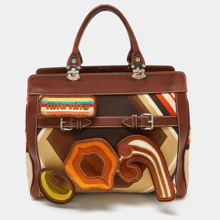 Pre Owned Miu Miu Multicolor Canvas and Leather Patchwork Tote