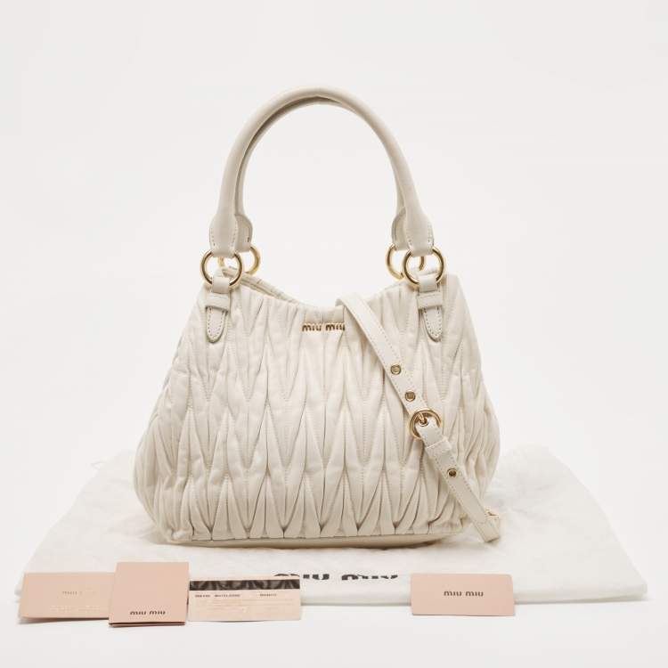 Pre Owned Miu Miu White Matelasse Leather Shoulder Bag
