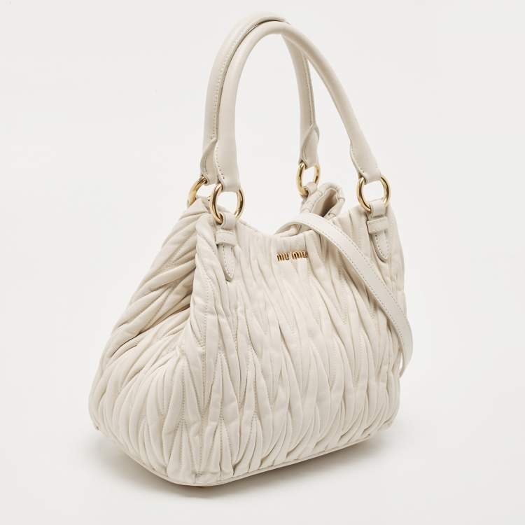 Pre Owned Miu Miu White Matelasse Leather Shoulder Bag