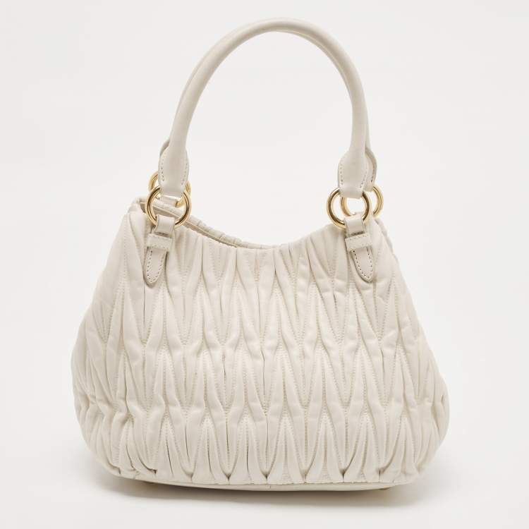 Pre Owned Miu Miu White Matelasse Leather Shoulder Bag