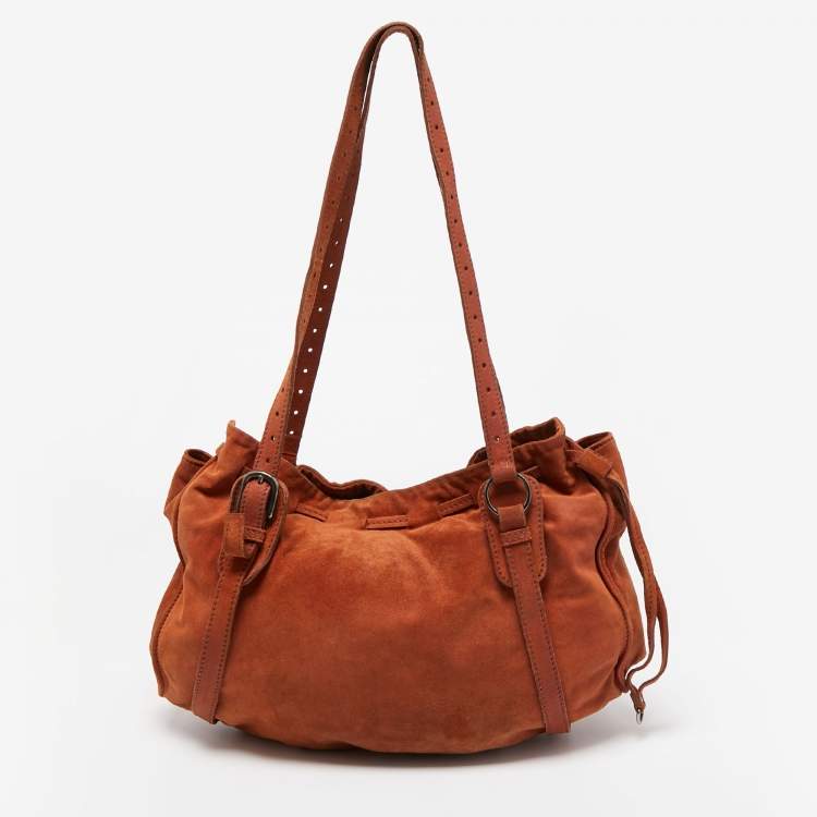 Pre Owned Miu Miu Brown Suede Drawstring Shoulder Bag