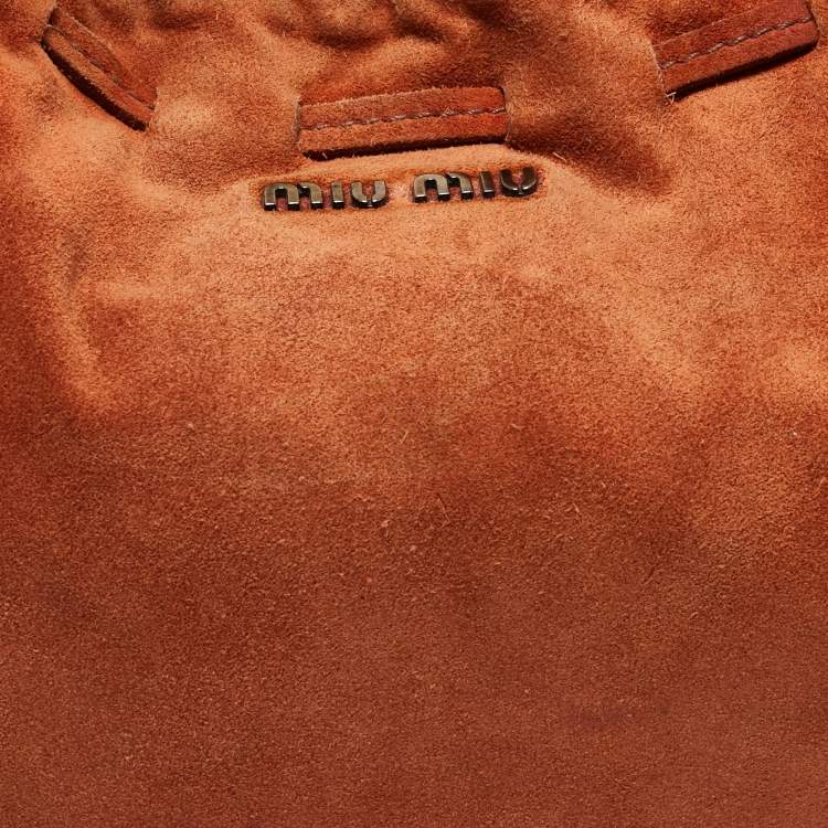 Pre Owned Miu Miu Brown Suede Drawstring Shoulder Bag