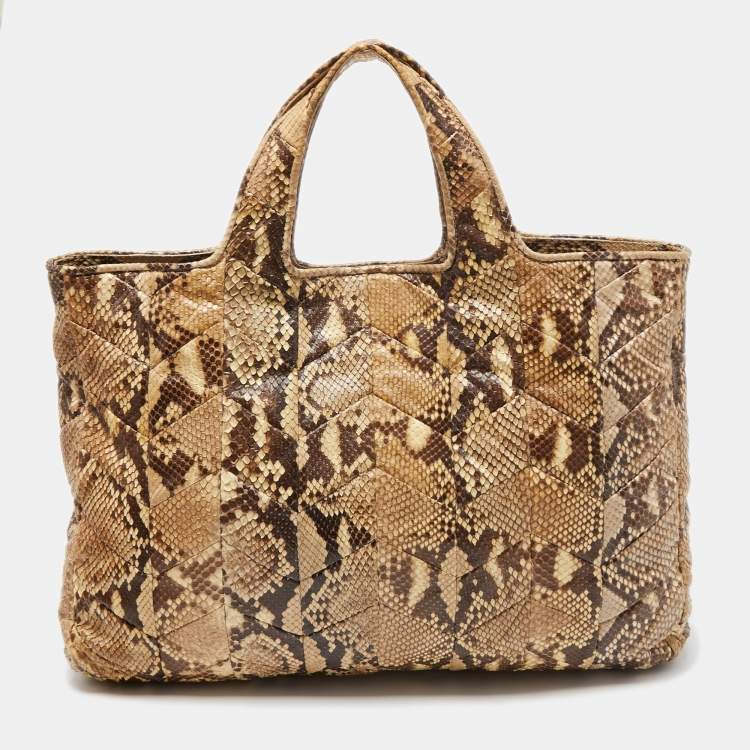 Pre Owned Miu Miu Beige/Brown Snakeskin Shopper Tote
