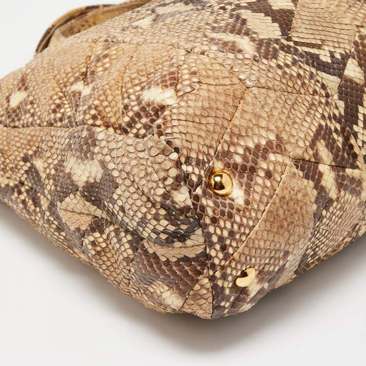 Pre Owned Miu Miu Beige/Brown Snakeskin Shopper Tote