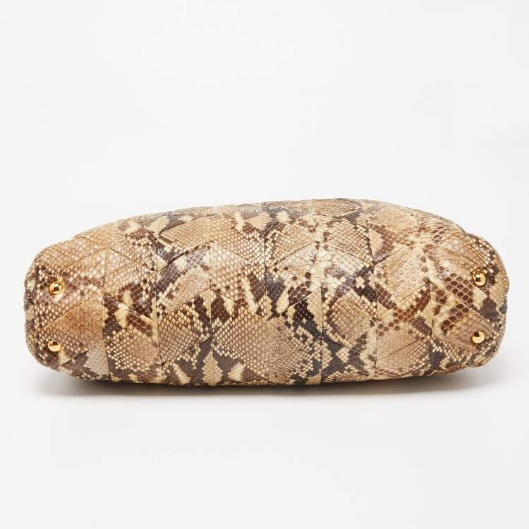 Pre Owned Miu Miu Beige/Brown Snakeskin Shopper Tote
