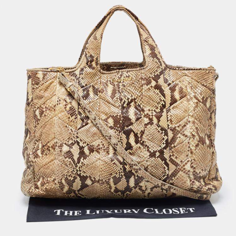 Pre Owned Miu Miu Beige/Brown Snakeskin Shopper Tote