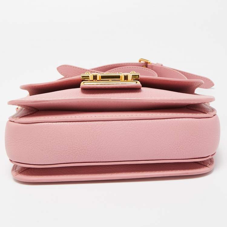 Pre Owned Miu Miu Pink Leather Pushlock Flap Top Handle Bag