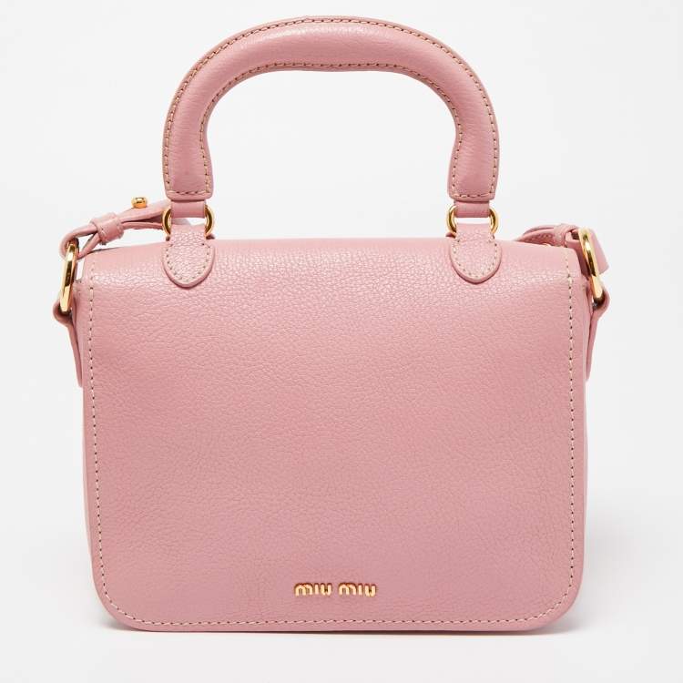 Pre Owned Miu Miu Pink Leather Pushlock Flap Top Handle Bag