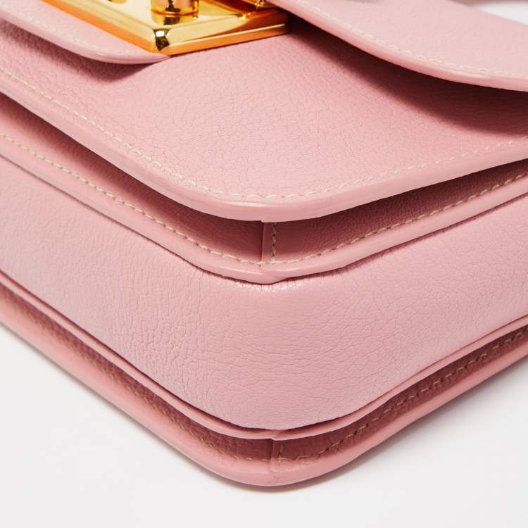 Pre Owned Miu Miu Pink Leather Pushlock Flap Top Handle Bag