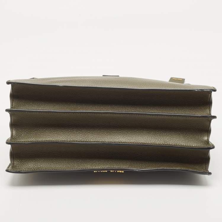 Pre Owned Miu Miu Green/Black Madras Leather Pushlock Flap Top Handle Bag