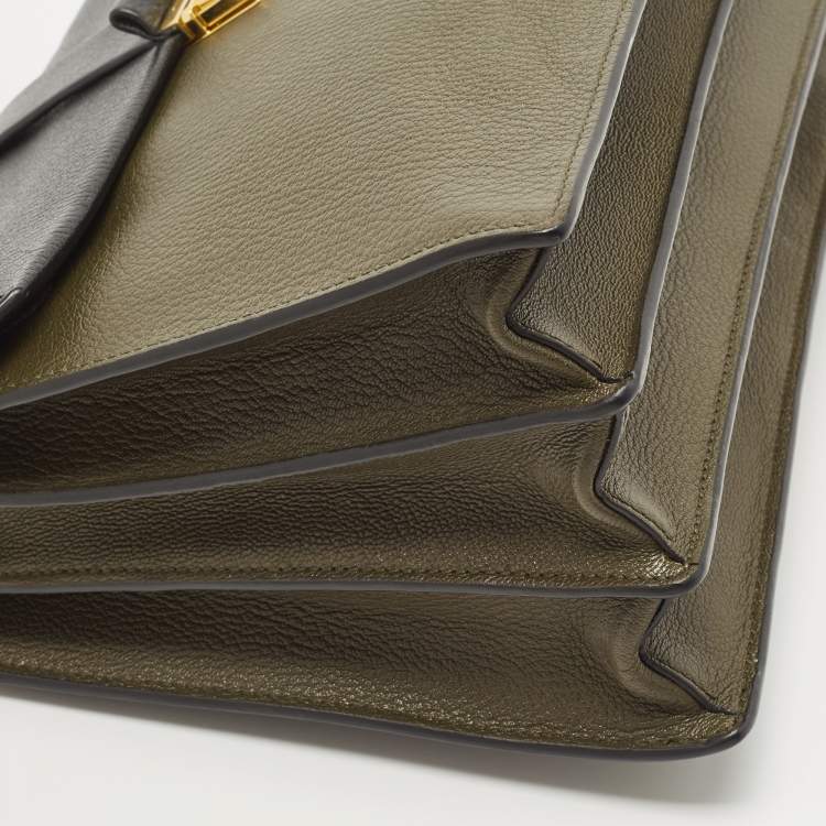 Pre Owned Miu Miu Green/Black Madras Leather Pushlock Flap Top Handle Bag
