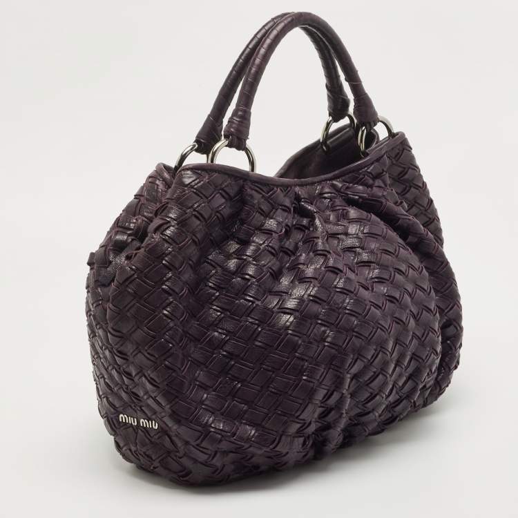 Pre Owned Miu Miu Purple Woven Leather Tote